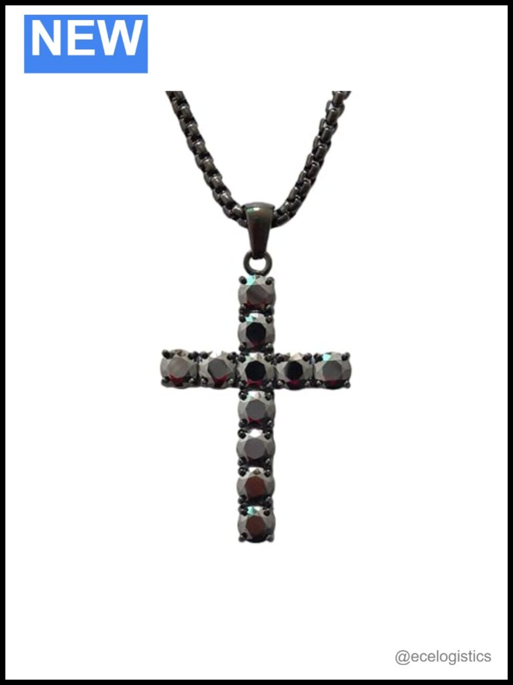 Moissanite Cross Pendant Necklace 316L Stainless Steel Box Chain Religious